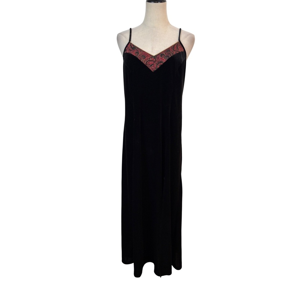 Vtg 90s‎ Black Velvet Midi Slip Dress Paisley Brocade whimsigoth boho festival